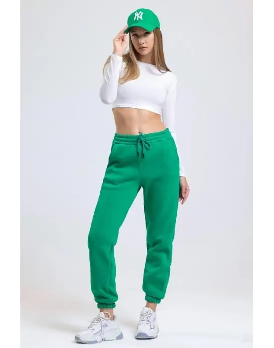 3 iplik şardonlu paça lastikli eşofman yeşil is001