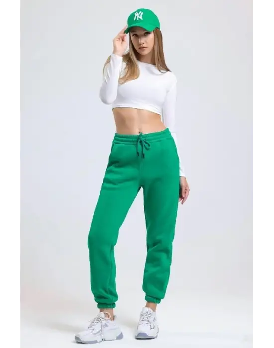 3 iplik şardonlu paça lastikli eşofman yeşil is001