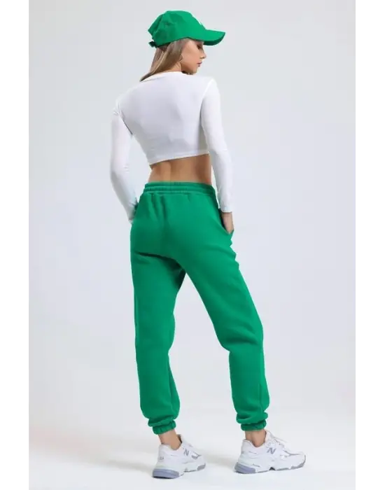 3 iplik şardonlu paça lastikli eşofman yeşil is001