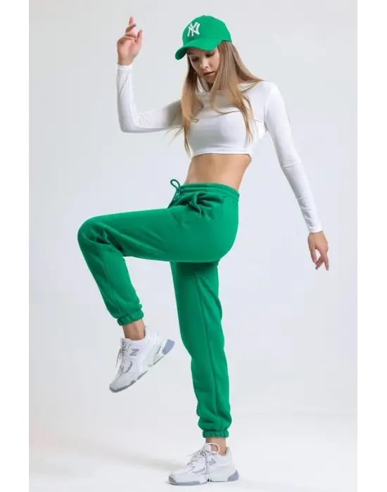 3 iplik şardonlu paça lastikli eşofman yeşil is001