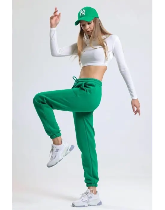 3 iplik şardonlu paça lastikli eşofman yeşil is001