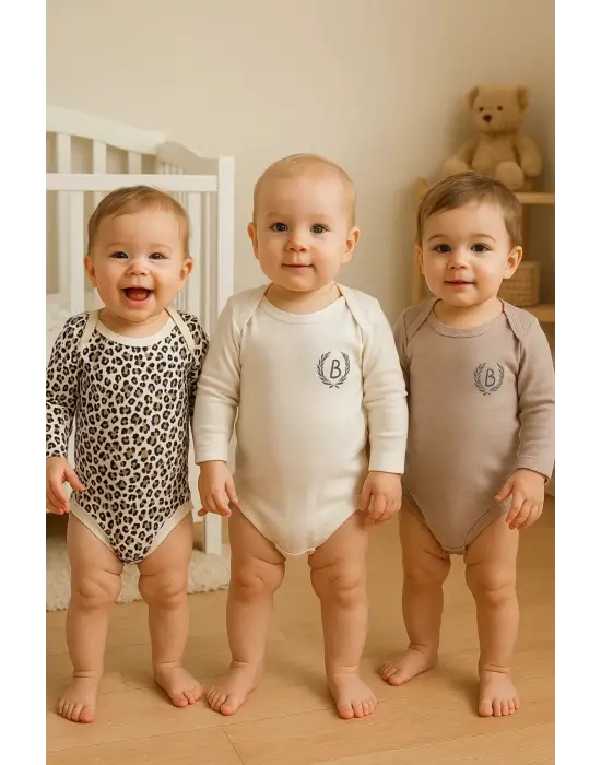 3lü Naturel Bebek Badi Zıbın -%100 Pamuk