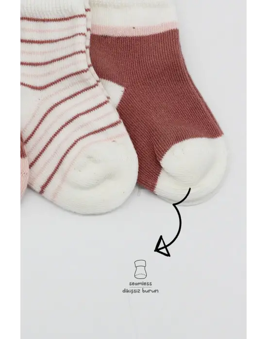 Omarı Penye Kız Çocuk Soket Çorap Seti Pudra Renkli