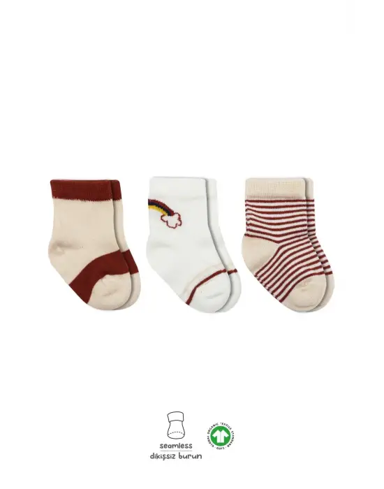 3lü Penye Rainbow Soket Çorap Bs10113 Kiremit