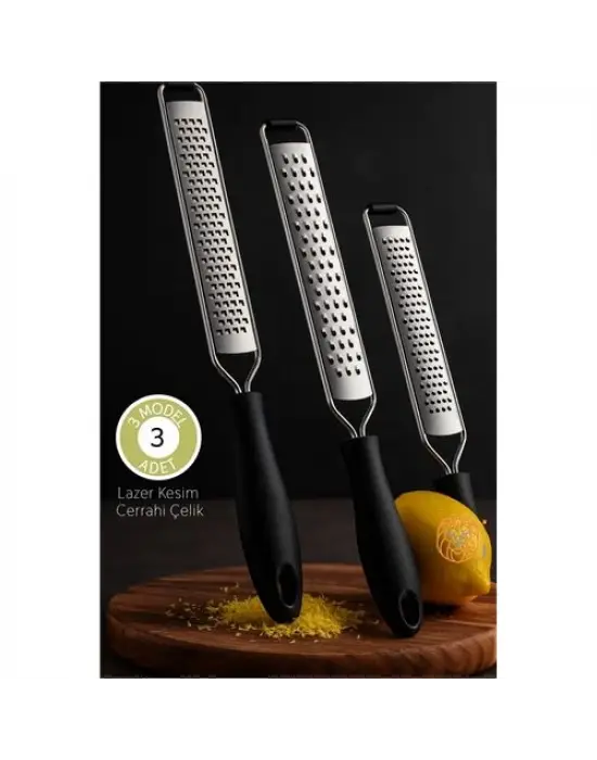 3lü Profesyonel Çelik Rende Seti: Limon Peynir Çikolata Zester - Lazer Kesim Cerrahi Çelik