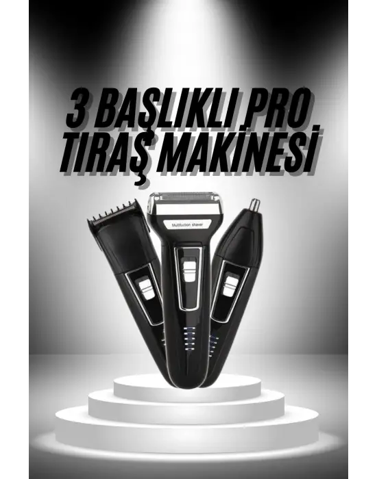 3lü Set Saç Sakal Kesme Traş Makinesi Burun Kılı Alma Tıraş Makinesi