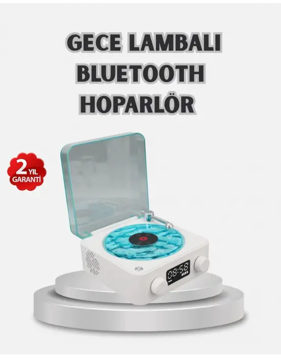 3-ü-1 Gece Işığı Bluetooth Hoparlör Dijital Saat Vintage Plak Çalar Tasarımlı