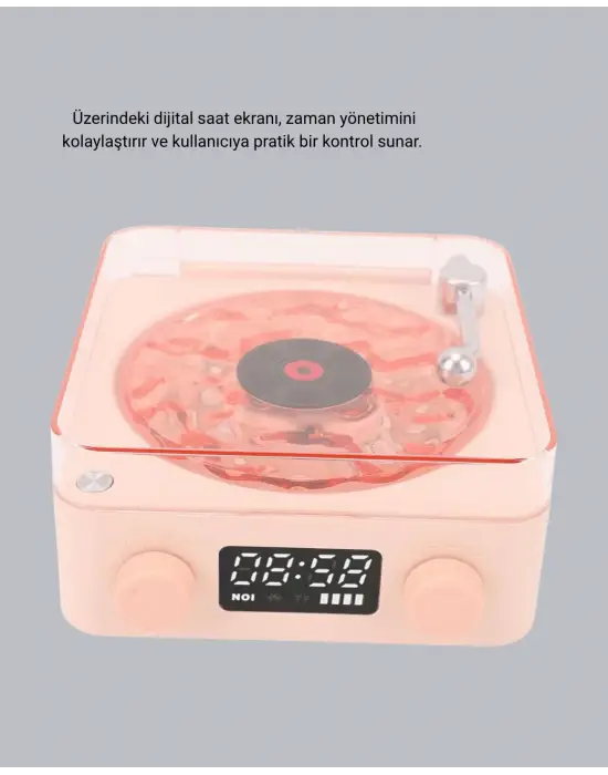 3-ü-1 Gece Işığı Bluetooth Hoparlör Ve Dijital Saat Vintage Plak Çalar Tasarımlı