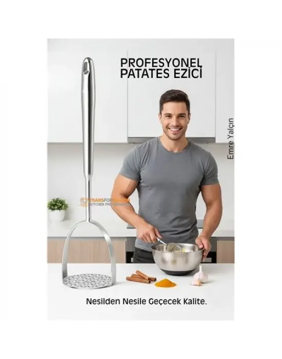 304 Paslanmaz Çelik Lüks Patates Ezici - 34 cm Profesyonel Püre Yapıcı & Mutfak Gereci