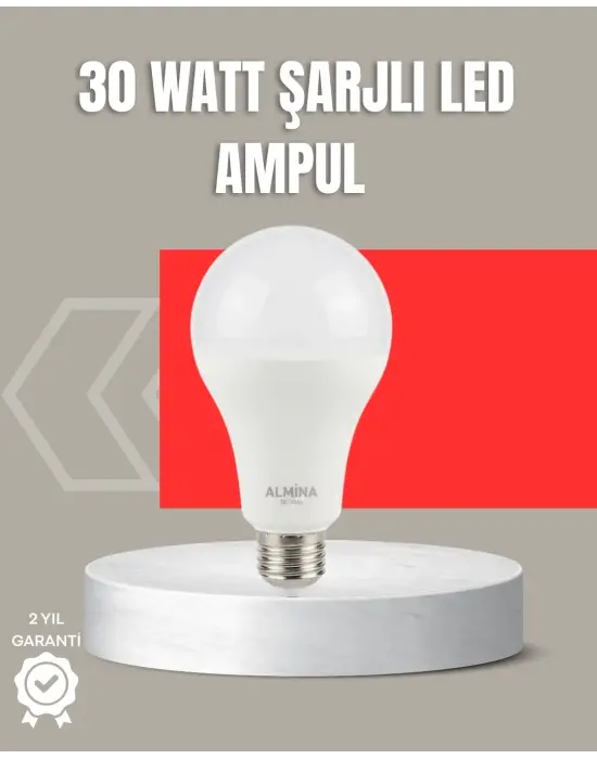 30w Şarjlı Led Ampul E27 Duy %80 Enerji Tasarruflu Soğuk Beyaz