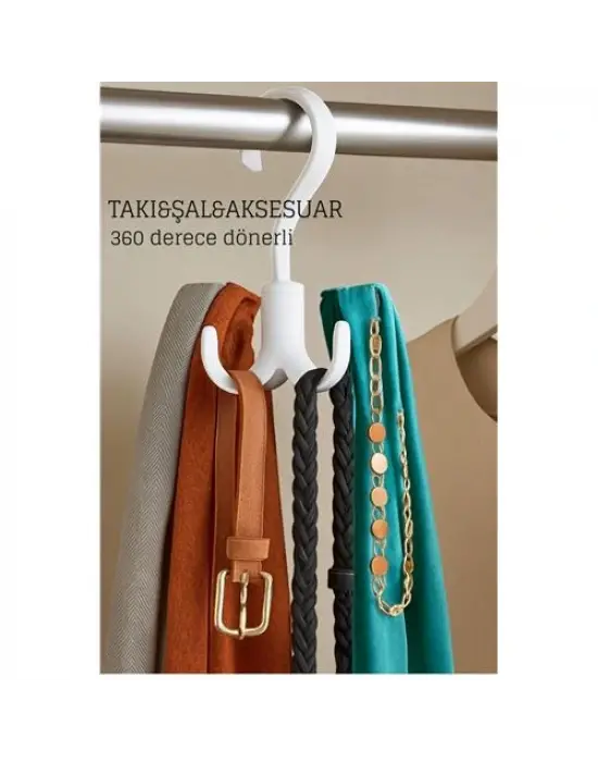 360° Dönerli Kancalı Çok Amaçlı Askı - Dolap İçi Düzenleyici Takı Askısı Şal Askısı