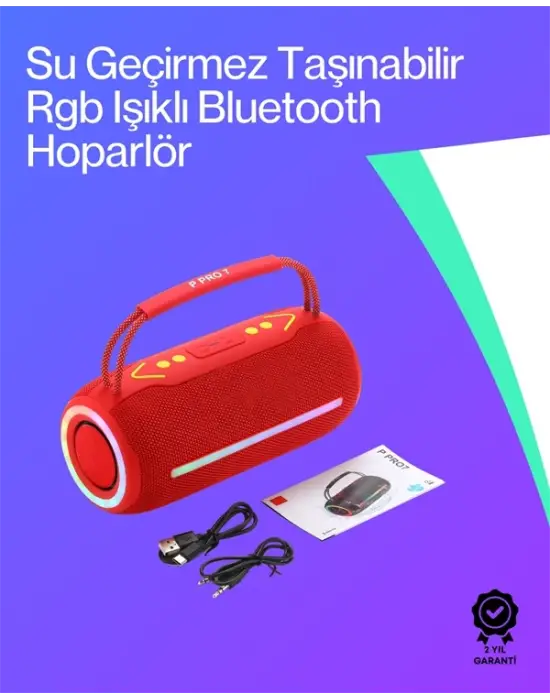 360 Rgb Ledli Taşınabilir Bluetooth Hoparlör – Kırmızı, Usb/tf Destekli