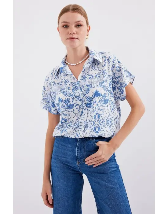 3711 Yarım Kol Gömlek - D.Mavi