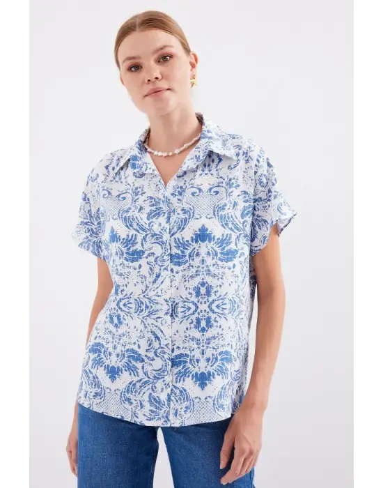 3711 Yarım Kol Gömlek - D.Mavi