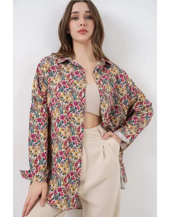 3721 Grafik Desenli Gömlek - Bej