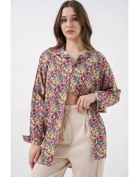 3721 Grafik Desenli Gömlek - Bej