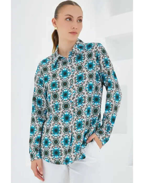 3721 Grafik Desenli Gömlek - B.Mavi