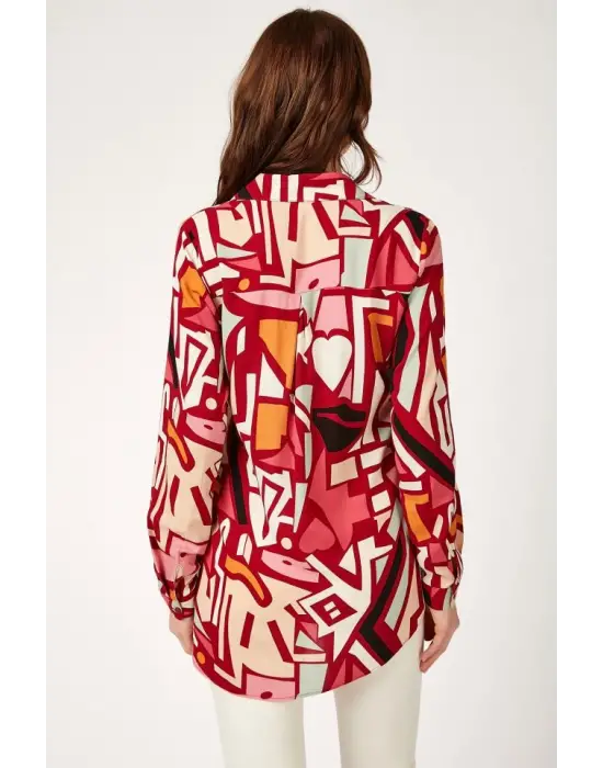 3721 Grafik Desenli Gömlek - Bordo