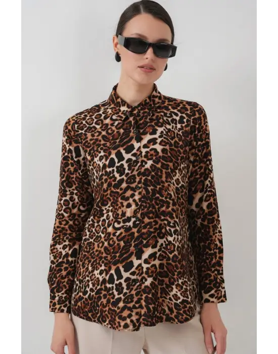 3721 Grafik Desenli Gömlek - C. Kahverengi