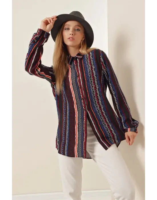 3721 Grafik Desenli Gömlek - D.Lacivert