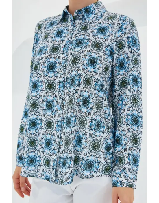 3721 Grafik Desenli Gömlek - Turkuaz