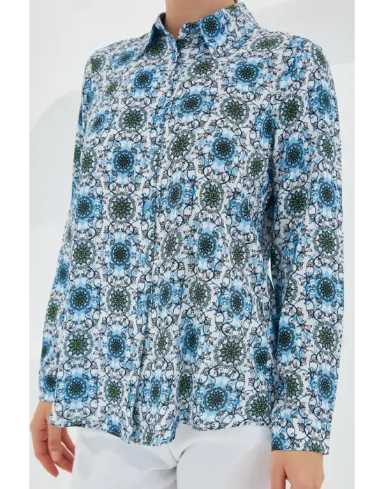 3721 Grafik Desenli Gömlek - Turkuaz