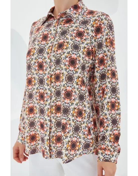 3721 Grafik Desenli Gömlek - Turuncu