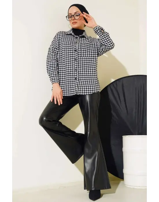 3852 Kazayağı Desen Gömlek - Siyah