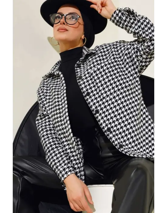 3852 Kazayağı Desen Gömlek - Siyah