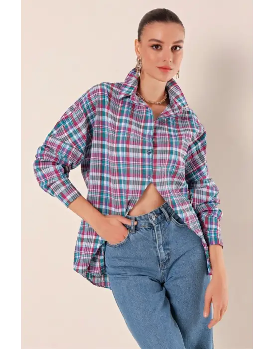 3900 Oversize Uzun Basic Gömlek - A. Kiremit