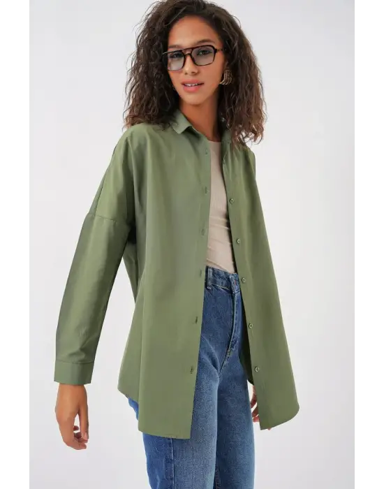 3900 Oversize Uzun Basic Gömlek - A.Haki
