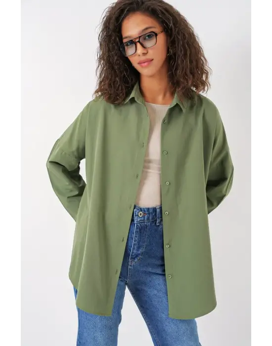 3900 Oversize Uzun Basic Gömlek - A.Haki