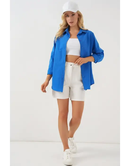 3900 Oversize Uzun Basic Gömlek - B.Mavi