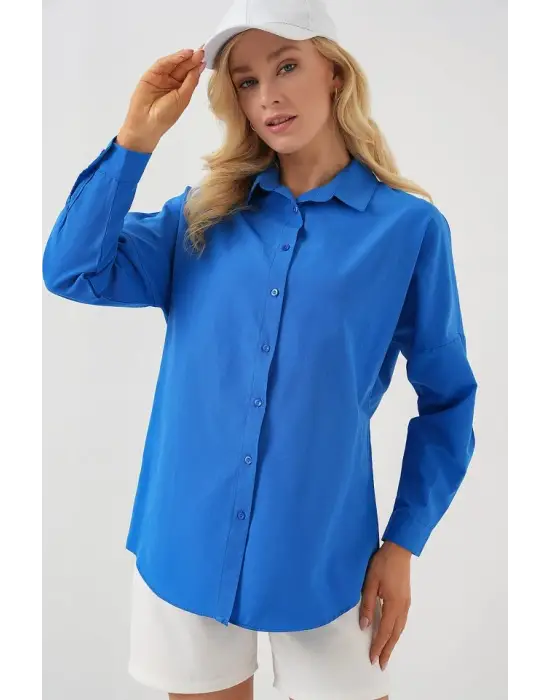 3900 Oversize Uzun Basic Gömlek - B.Mavi