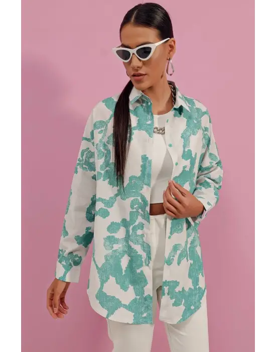 3900 Oversize Uzun Basic Gömlek - D. Mint
