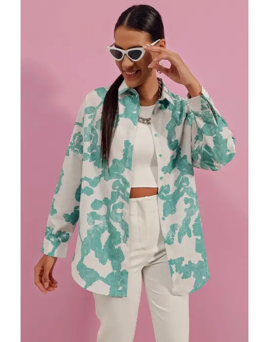 3900 Oversize Uzun Basic Gömlek - D. Mint