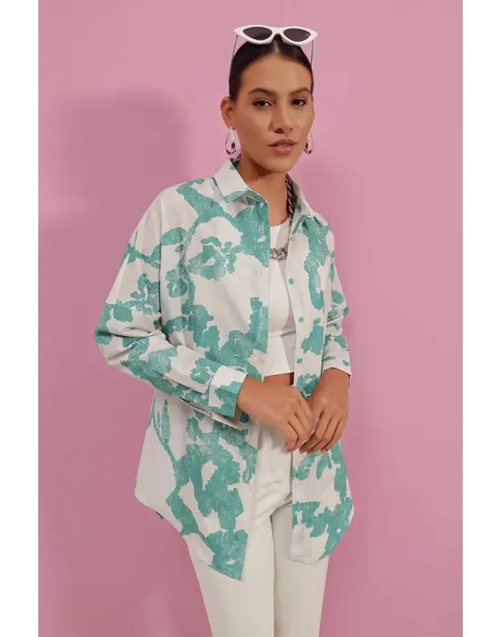 3900 Oversize Uzun Basic Gömlek - D. Mint