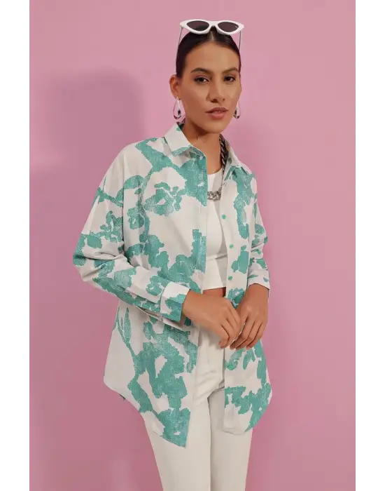 3900 Oversize Uzun Basic Gömlek - D. Mint