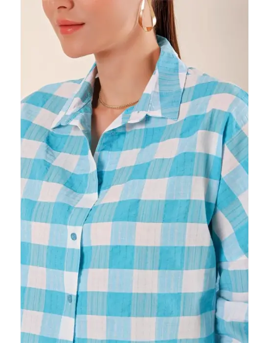 3900 Oversize Uzun Basic Gömlek - E. Mavi