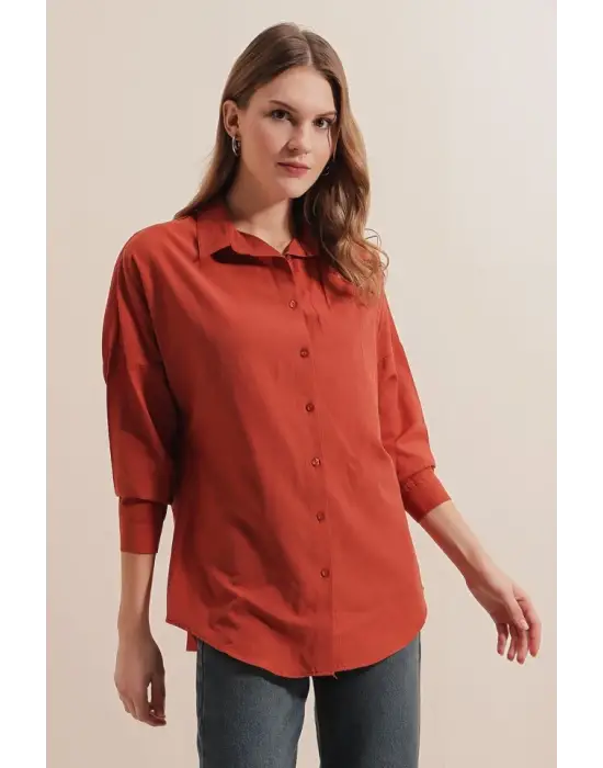 3900 Oversize Uzun Basic Gömlek - Kiremit
