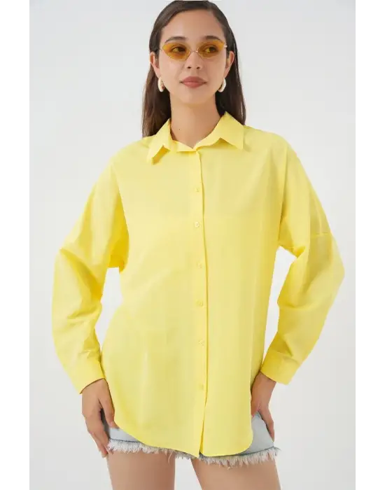 3900 Oversize Uzun Basic Gömlek - Sarı