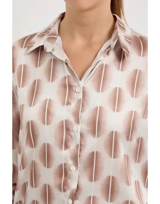 3964 Hafif Dökümlü Saten Gömlek - B.Kahverengi