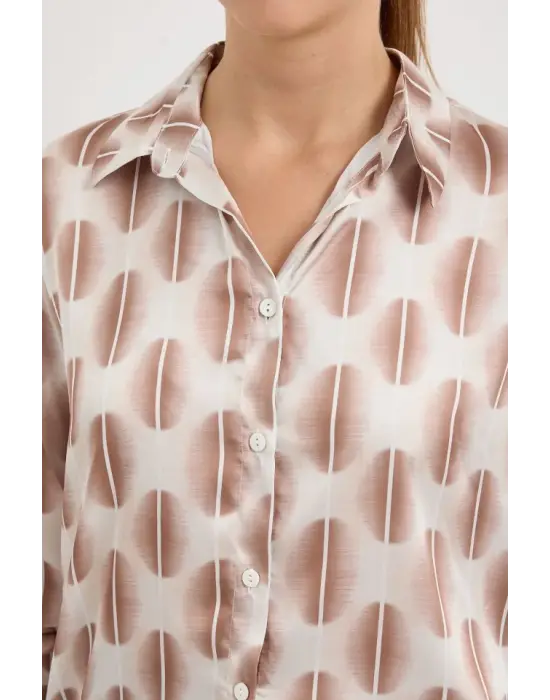 3964 Hafif Dökümlü Saten Gömlek - B.Kahverengi