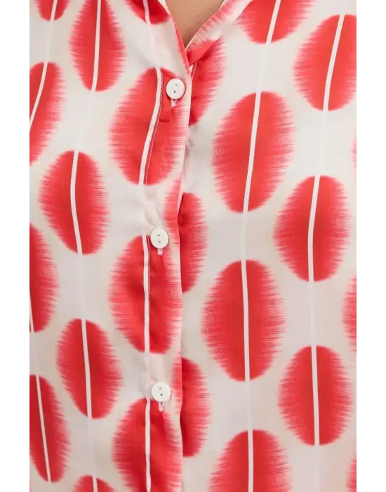 3964 Hafif Dökümlü Saten Gömlek - B.Kırmızı