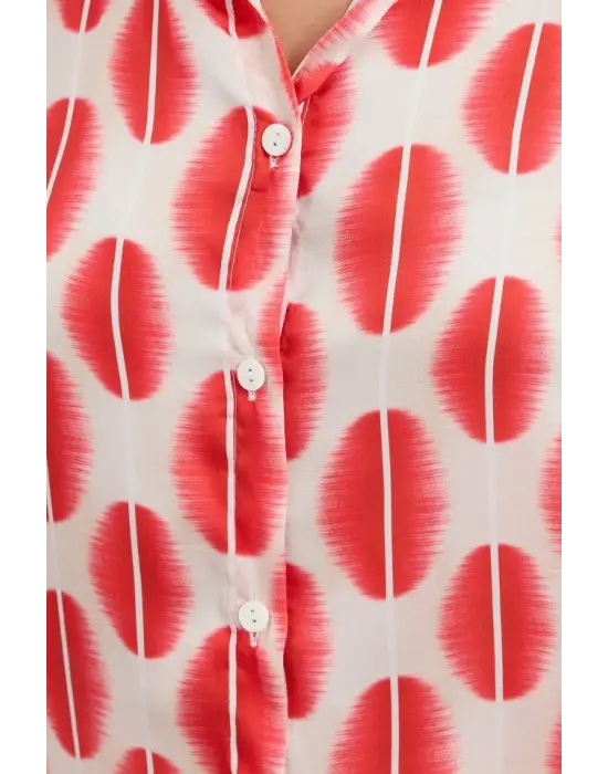 3964 Hafif Dökümlü Saten Gömlek - B.Kırmızı