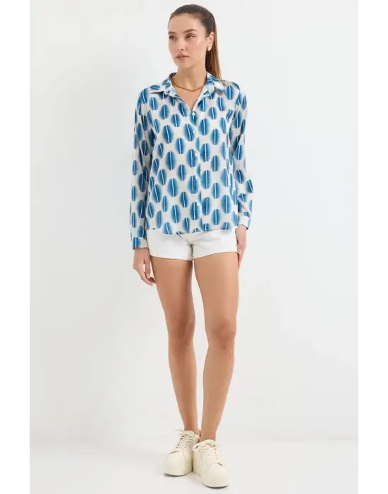 3964 Hafif Dökümlü Saten Gömlek - B.Mavi