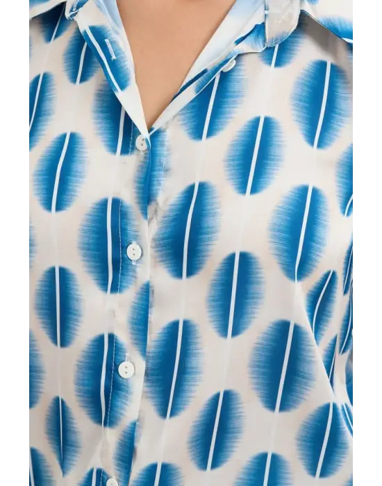 3964 Hafif Dökümlü Saten Gömlek - B.Mavi