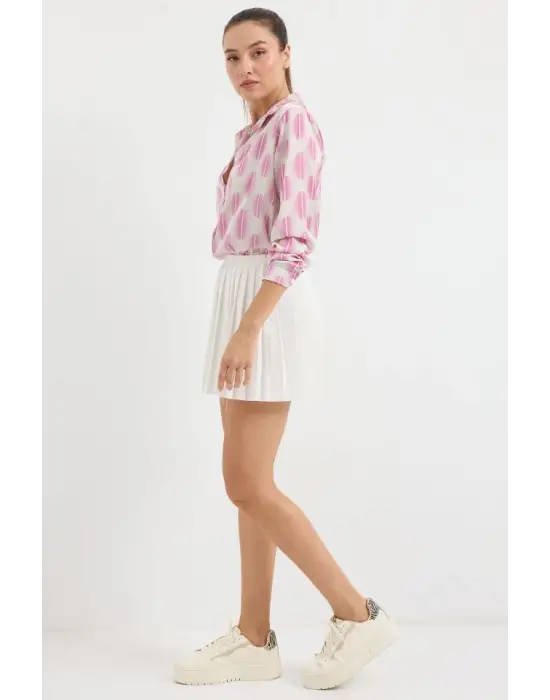 3964 Hafif Dökümlü Saten Gömlek - B.Pembe