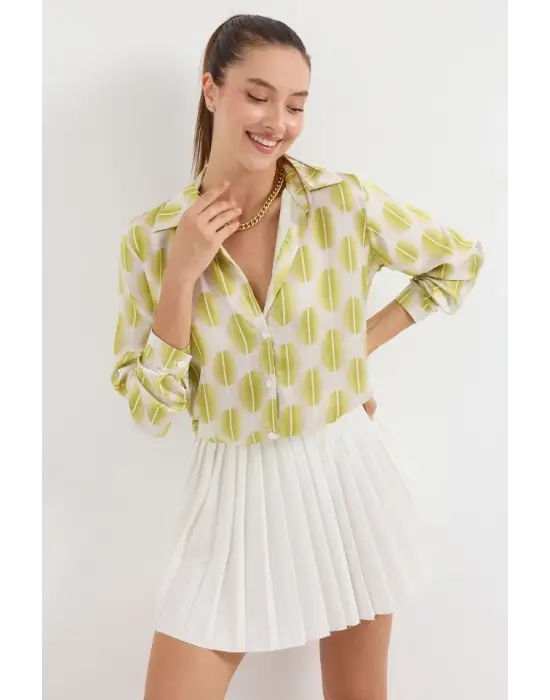 3964 Hafif Dökümlü Saten Gömlek - C.Sarı