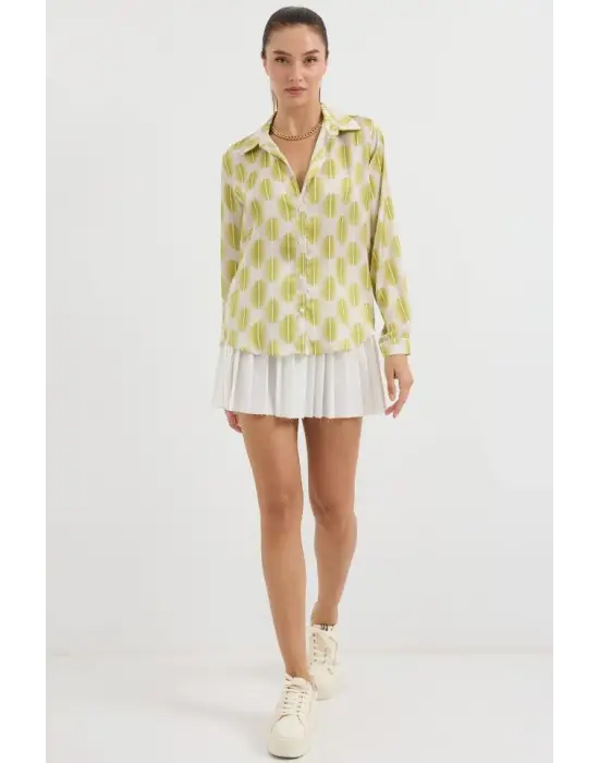 3964 Hafif Dökümlü Saten Gömlek - C.Sarı